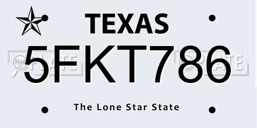5FKT786 Texas License Plate