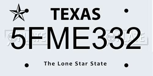 5FME332 Texas License Plate