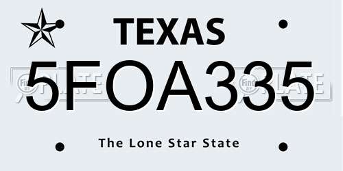 5FOA335 Texas License Plate