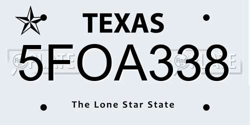 5FOA338 Texas License Plate
