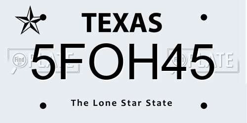 5FOH45 Texas License Plate