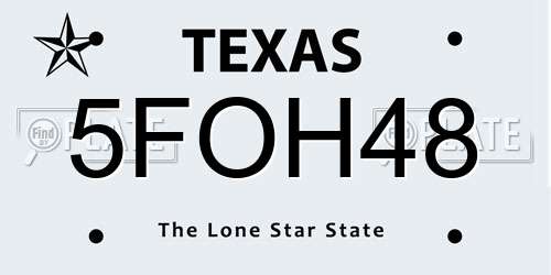 5FOH48 Texas License Plate