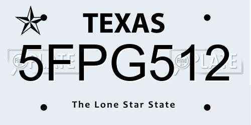 5FPG512 Texas License Plate