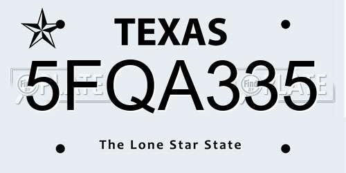 5FQA335 Texas License Plate