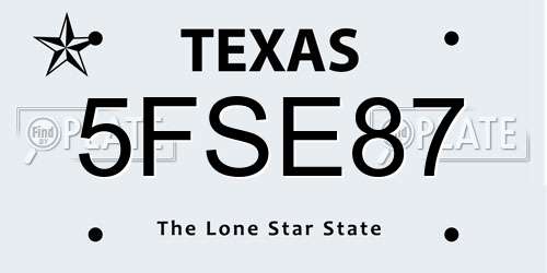 5FSE87 Texas License Plate