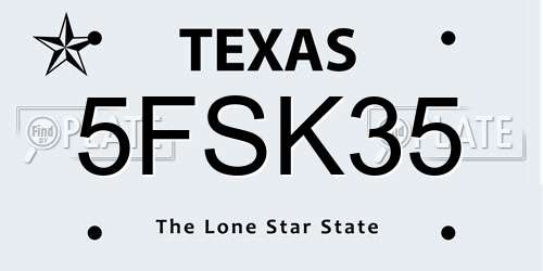 5FSK35 Texas License Plate