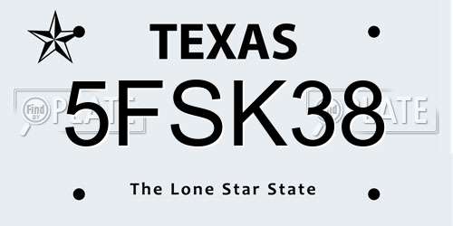 5FSK38 Texas License Plate