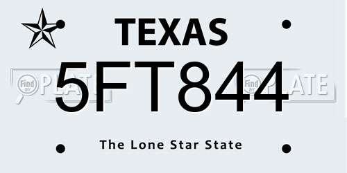 5FT844 Texas License Plate