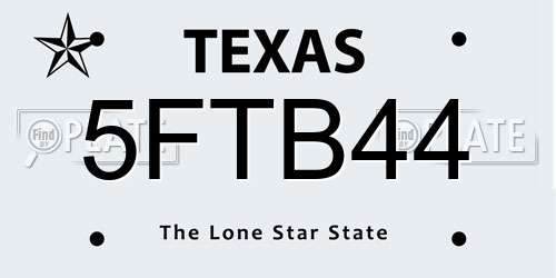 5FTB44 Texas License Plate