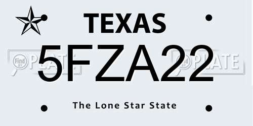5FZA22 Texas License Plate