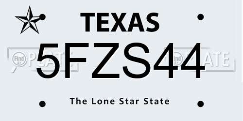 5FZS44 Texas License Plate
