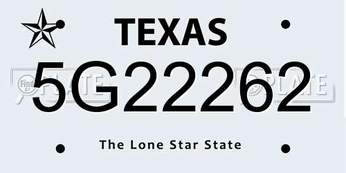 5G22262 Texas License Plate