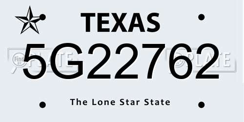 5G22762 Texas License Plate