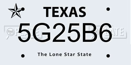 5G25B6 Texas License Plate