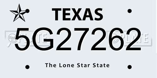 5G27262 Texas License Plate