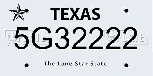 5G32222 Texas License Plate