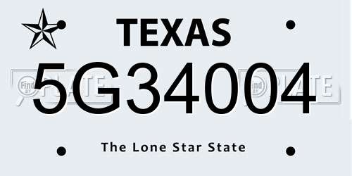 5G34004 Texas License Plate