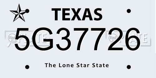 5G37726 Texas License Plate