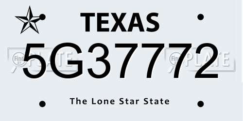 5G37772 Texas License Plate