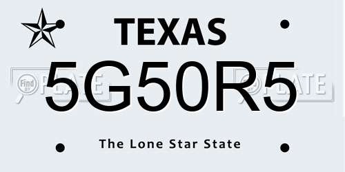 5G50R5 Texas License Plate