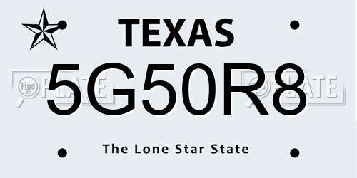 5G50R8 Texas License Plate