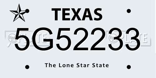 5G52233 Texas License Plate
