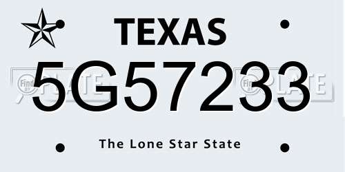 5G57233 Texas License Plate