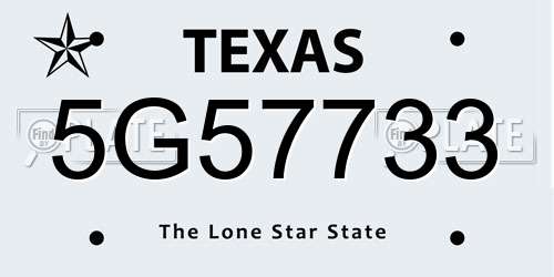 5G57733 Texas License Plate