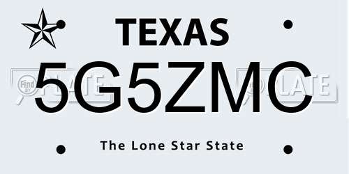 5G5ZMC Texas License Plate
