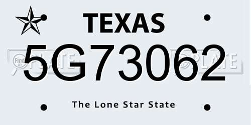 5G73062 Texas License Plate
