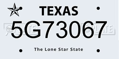 5G73067 Texas License Plate