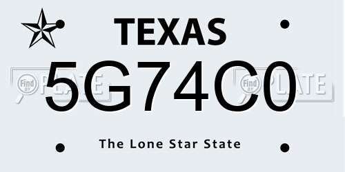 5G74C0 Texas License Plate