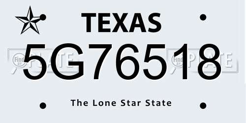 5G76518 Texas License Plate