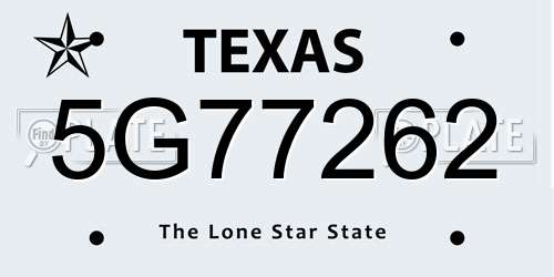 5G77262 Texas License Plate