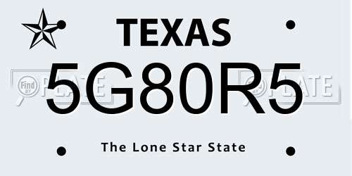 5G80R5 Texas License Plate