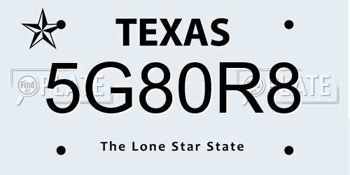 5G80R8 Texas License Plate