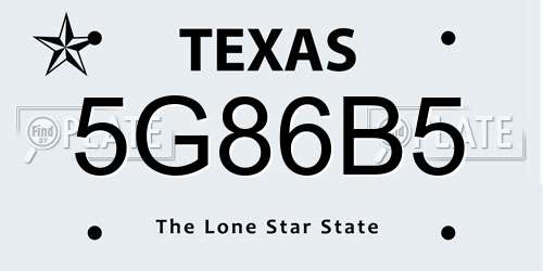 5G86B5 Texas License Plate