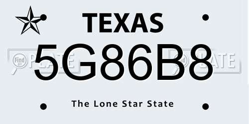 5G86B8 Texas License Plate