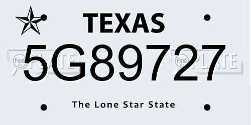 5G89727 Texas License Plate