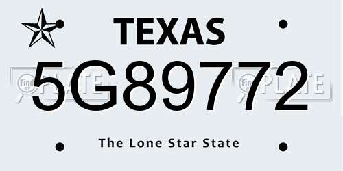 5G89772 Texas License Plate