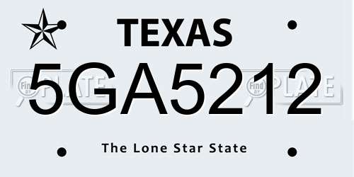 5GA5212 Texas License Plate