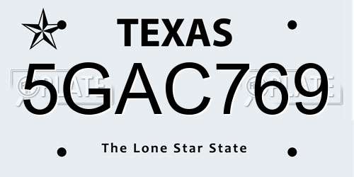 5GAC769 Texas License Plate