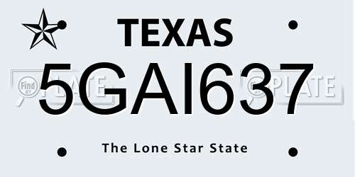 5GAI637 Texas License Plate