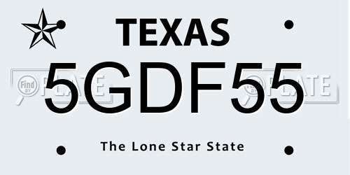 5GDF55 Texas License Plate