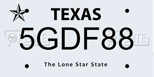 5GDF88 Texas License Plate