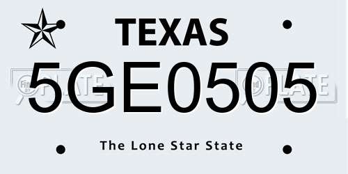 5GE0505 Texas License Plate