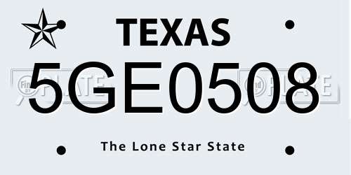 5GE0508 Texas License Plate