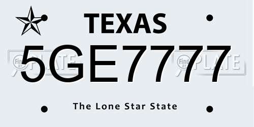 5GE7777 Texas License Plate