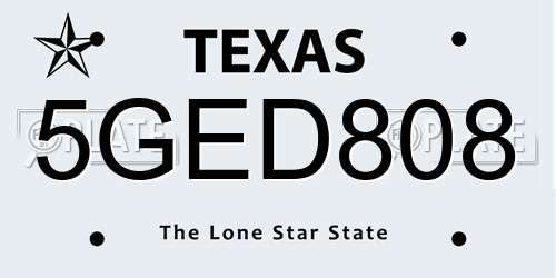 5GED808 Texas License Plate