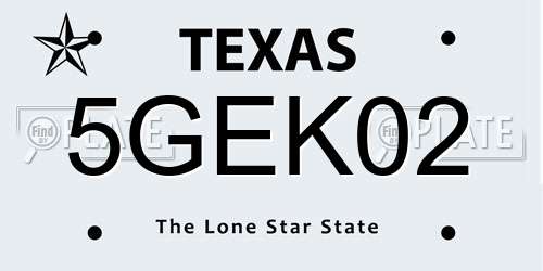 5GEK02 Texas License Plate